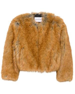 STAND Karly Faux-Fur Collarless Jacket - Brown