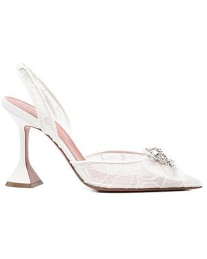 AMINA MUADDI Rosie Lace-Embellished Slingback Court Shoes - White