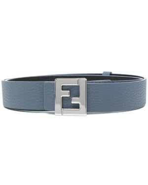 Fendi Ff Buckle Grained Leather Belt - Blue