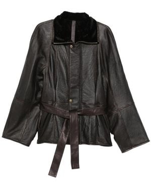 Petar Petrov Belted Shearling-Collar Jacket - Black