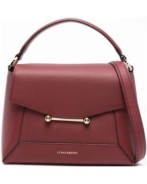 Strathberry Nano Mosaic Top-Handle Bar-Detail Tote Bag - Red