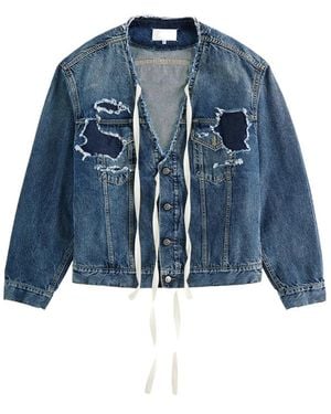 Maison Margiela Distressed V-Neck Jacket - Blue