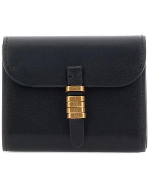 Pinko Saddle Metal Rings Leather Wallet - Black