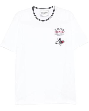 Iceberg Striped Trim Graphic T-Shirt - White