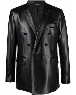 Reveres 1949 Double-Breasted Faux Leather Blazer - Black