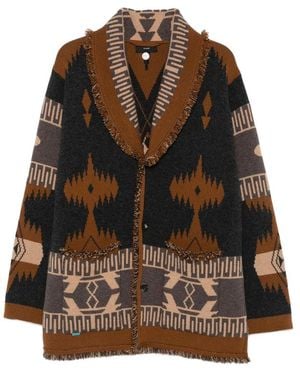 Alanui Jacquard-Knit Fringed Cardigan - Brown
