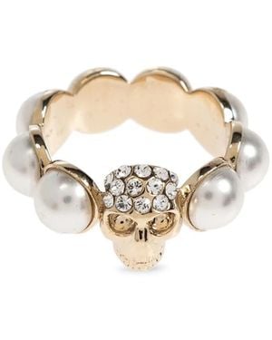 McQueen Skull-Motif Pearl Ring - Metallic