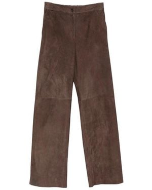 Antonelli Suede Wide-Leg Trousers - Brown