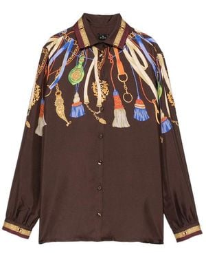 Etro Tassel-Print Silk Shirt - Brown