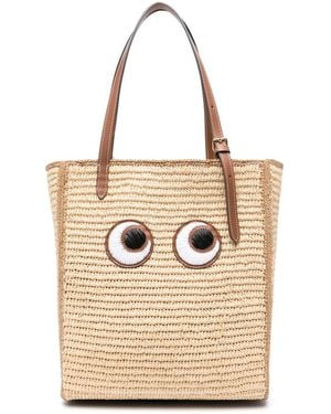 Anya Hindmarch Raffia Leather Tote Bag With Eye Patch Motif - Natural