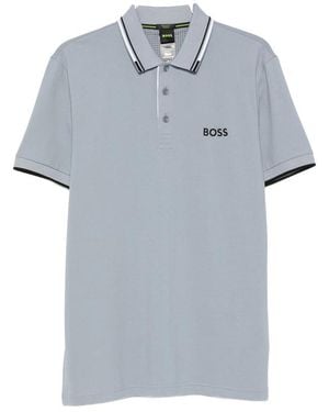 BOSS Logo-Print Tipped Polo Shirt - Blue