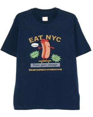 Emporio Armani Graphic-Print Cotton T-Shirt - Blue