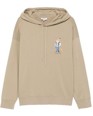 Maison Kitsuné Logo-Print Hoodie - Natural