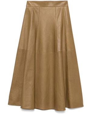 Saint Laurent Leather Midi Skirt - Natural