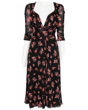 Diane von Furstenberg Carmen Floral-Print Ruched-Sleeve Midi Dress - Black