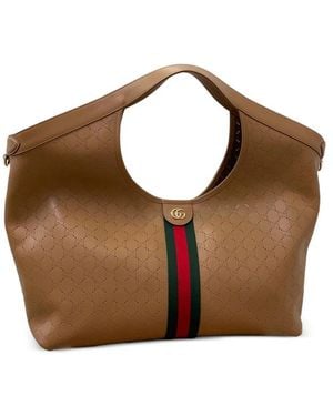 Gucci Giglio Perforated Calf Leather Shoulder Bag - Brown