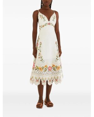FARM Rio "Flower Embroidery" Sleeveless Midi Dress - White