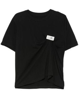 MM6 by Maison Margiela Logo-Patch Gathered T-Shirt - Black