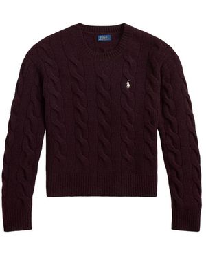 Ralph Lauren Cable-Knit Embroidered-Logo Jumper - Purple