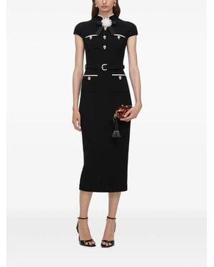 Self-Portrait Wool Crepe Midi Dress - Black