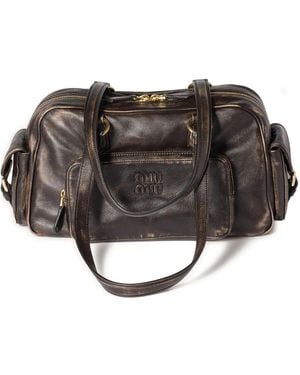 Miu Miu Pocket Logo-Embossed Tote Bag - Brown