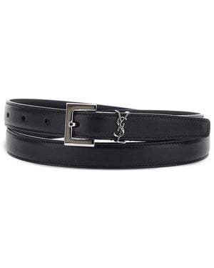 Saint Laurent Cassandre Leather Belt - Black