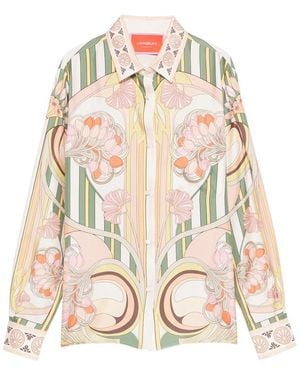 La DoubleJ Floral-Print Striped Shirt - Natural