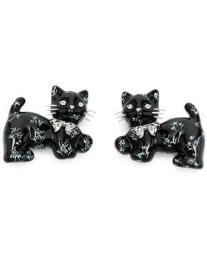 YVMIN Floral-Print Cat-Shaped Hair Clips - Black