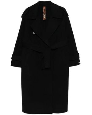 GLOX Belted Long-Sleeve Coat - Black