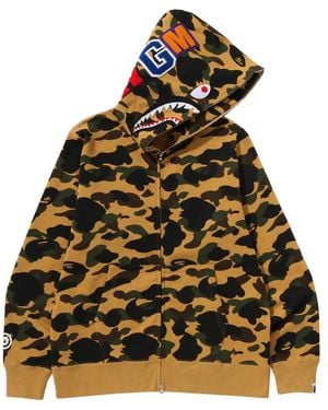 A Bathing Ape A Bathing Ape Camouflage-Print Shark-Motif Full-Zip Hoodie - Multicolour
