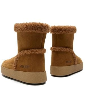 Moonboot Shearling-Trimmed Suede Boots - Brown