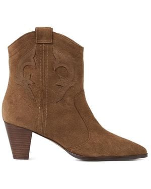 Ba&sh Casey Embroidered Western Ankle Boots - Brown