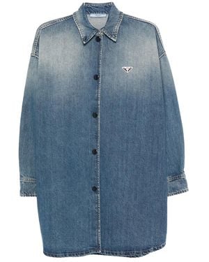 Prada Triangle-Logo Denim Shirt - Blue