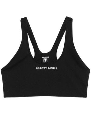 Sporty & Rich Logo-Print Racerback Sports Bra - Black