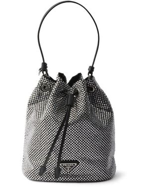 Prada Mini Crystal-Embellished Bucket Bag - Black