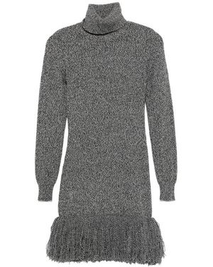 ELY ELY Roll-Neck Fringed Mini Dress - Grey