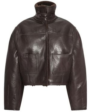 ROTATE BIRGER CHRISTENSEN Bonded Fur Leather Jacket Dark - Brown