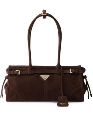 Prada Bonnie Suede Tote Bag - Brown