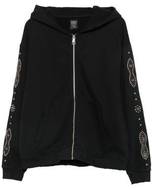 HTC Stud-Embellished Zip-Up Hoodie - Black