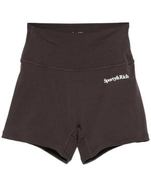 Sporty & Rich Logo-Print Stretch-Design Shorts - Brown