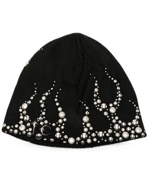 THUG CLUB Stud-Embellished Logo-Plaque Beanie Hat - Black