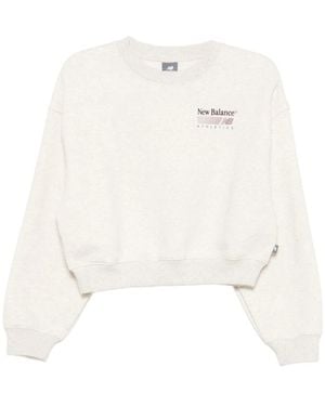 New Balance Logo-Print Cropped Sweater - White