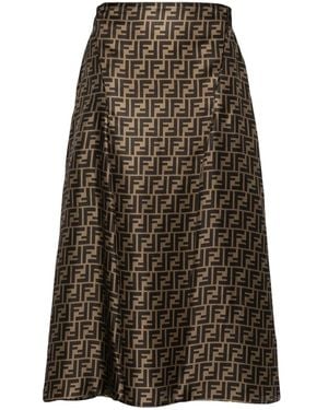 Fendi Ff-Pattern Print Midi Skirt - Brown