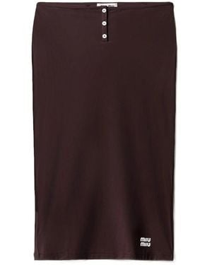 Miu Miu Logo-Detail Buttoned Midi Skirt - Brown