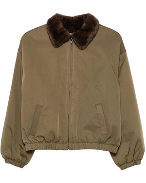 ELEH Faux-Fur Collar Bomber Jacket - Green