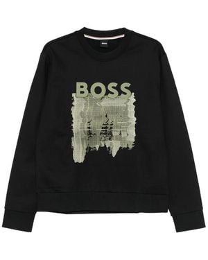 BOSS Logo-Print Cotton Sweatshirt - Black