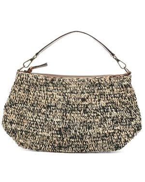 IBELIV Trim-Leather Woven Shoulder Bag - Gray