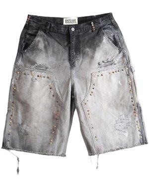 Satoshi Nakamoto Danny's Carpenter Stud-Embellished Distressed Shorts - Grey