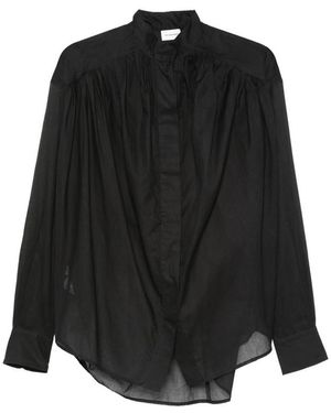 ANDAMANE Rania Gathered Semi-Sheer Blouse - Black