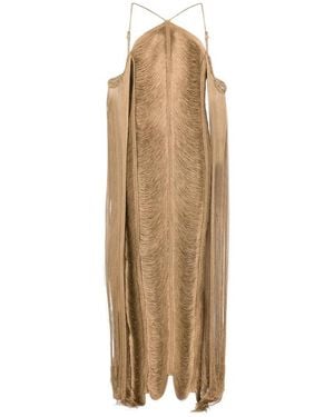 Bless Pelta Fringed Halterneck Dress - Natural